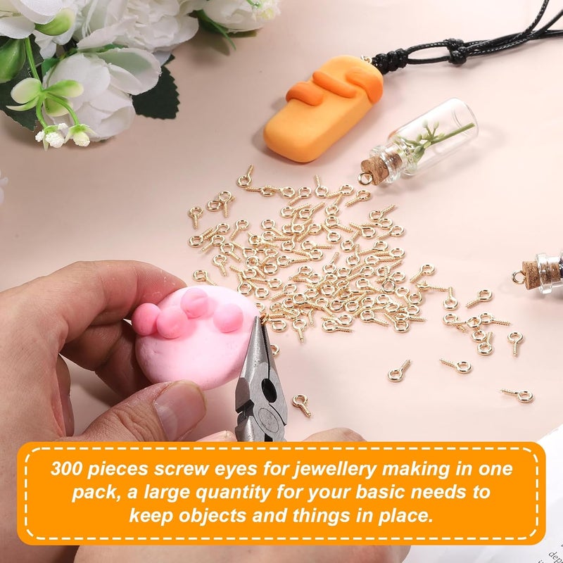 Jeffdad 300Pcs Small Screw Eye Pins, Eye Pins for Jewelry Making, Eye Hooks Mini Eye Screws for Crafts, Charms, Jewelry Keychain Making (Gold) - Image 4